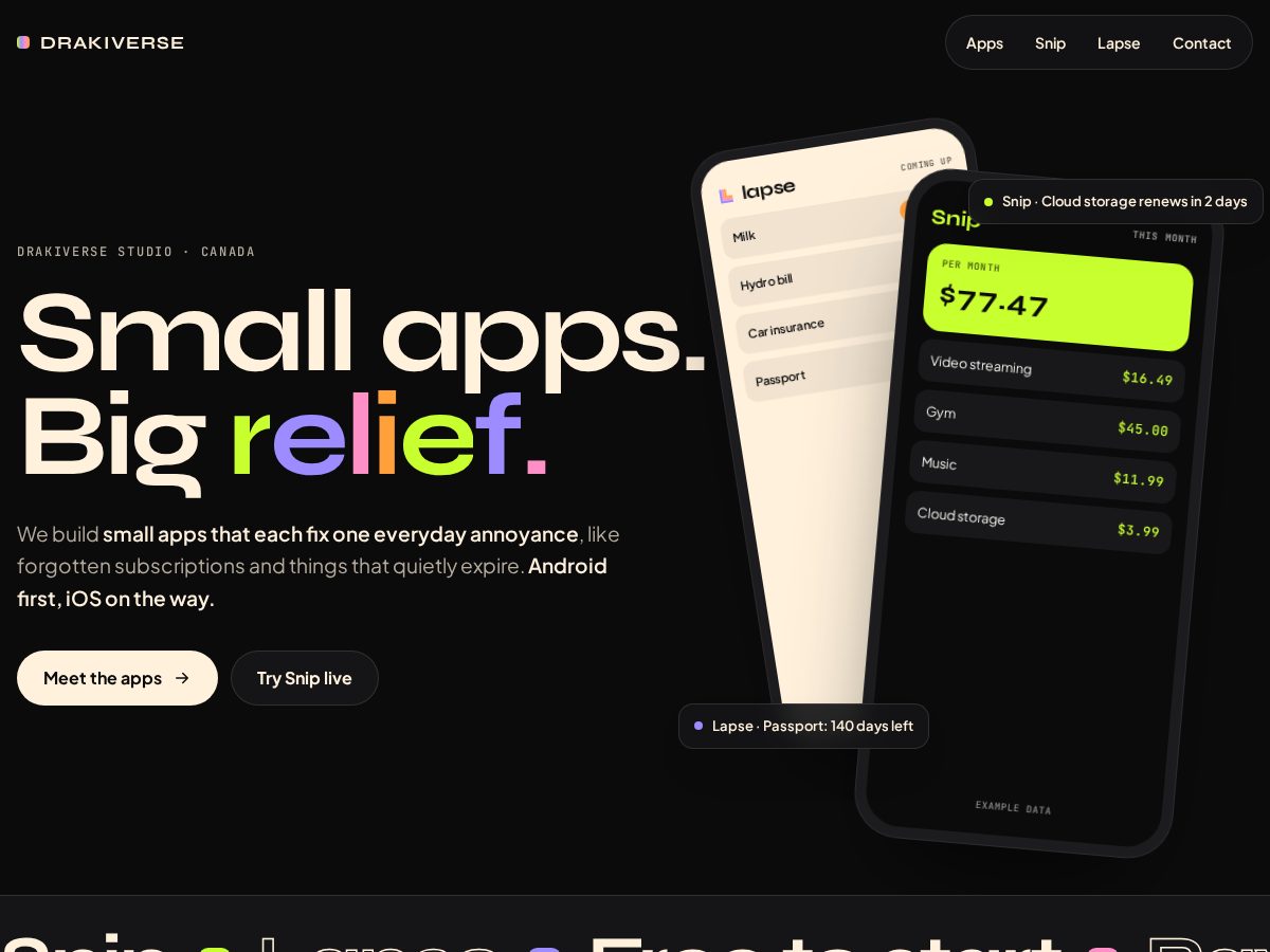 Landing-page snapshot of drakiverse.studio