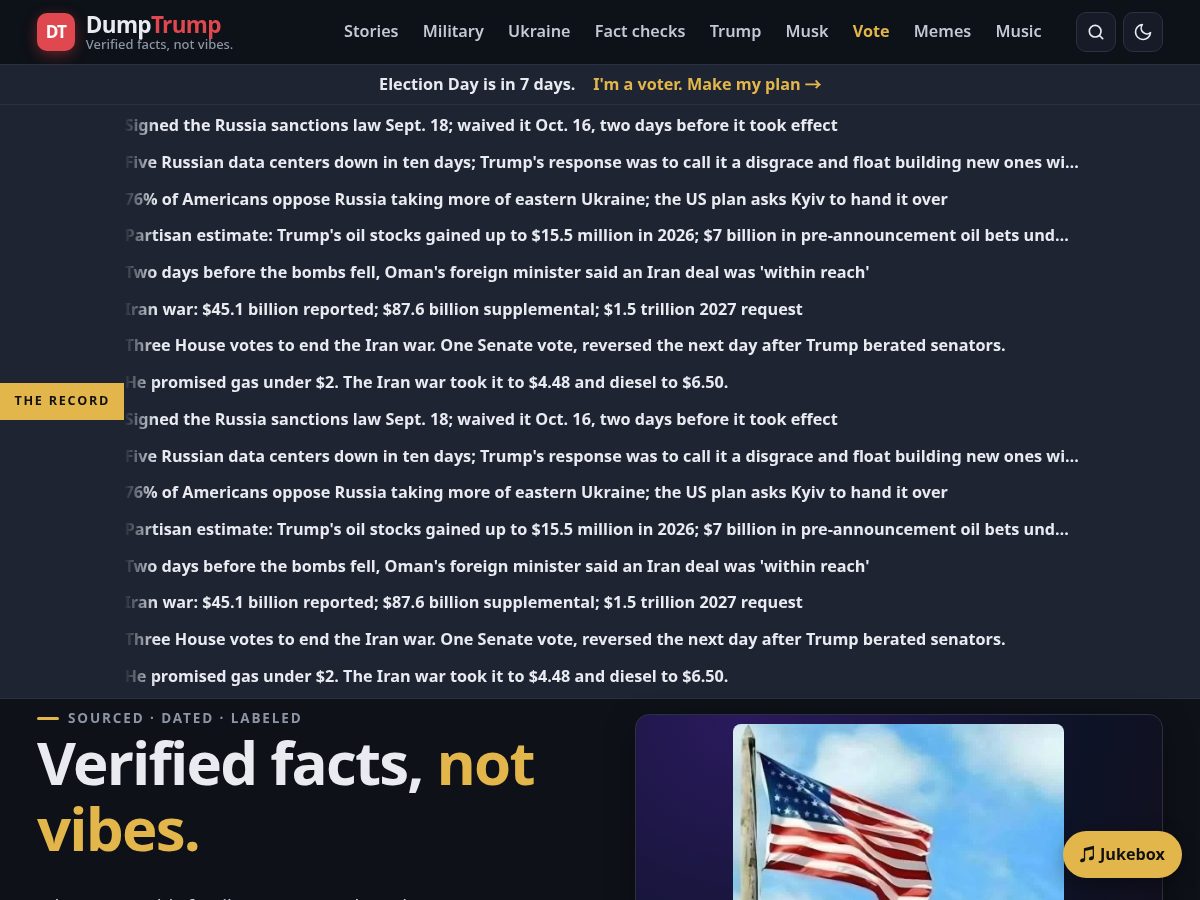 Landing-page snapshot of dumptrump.club