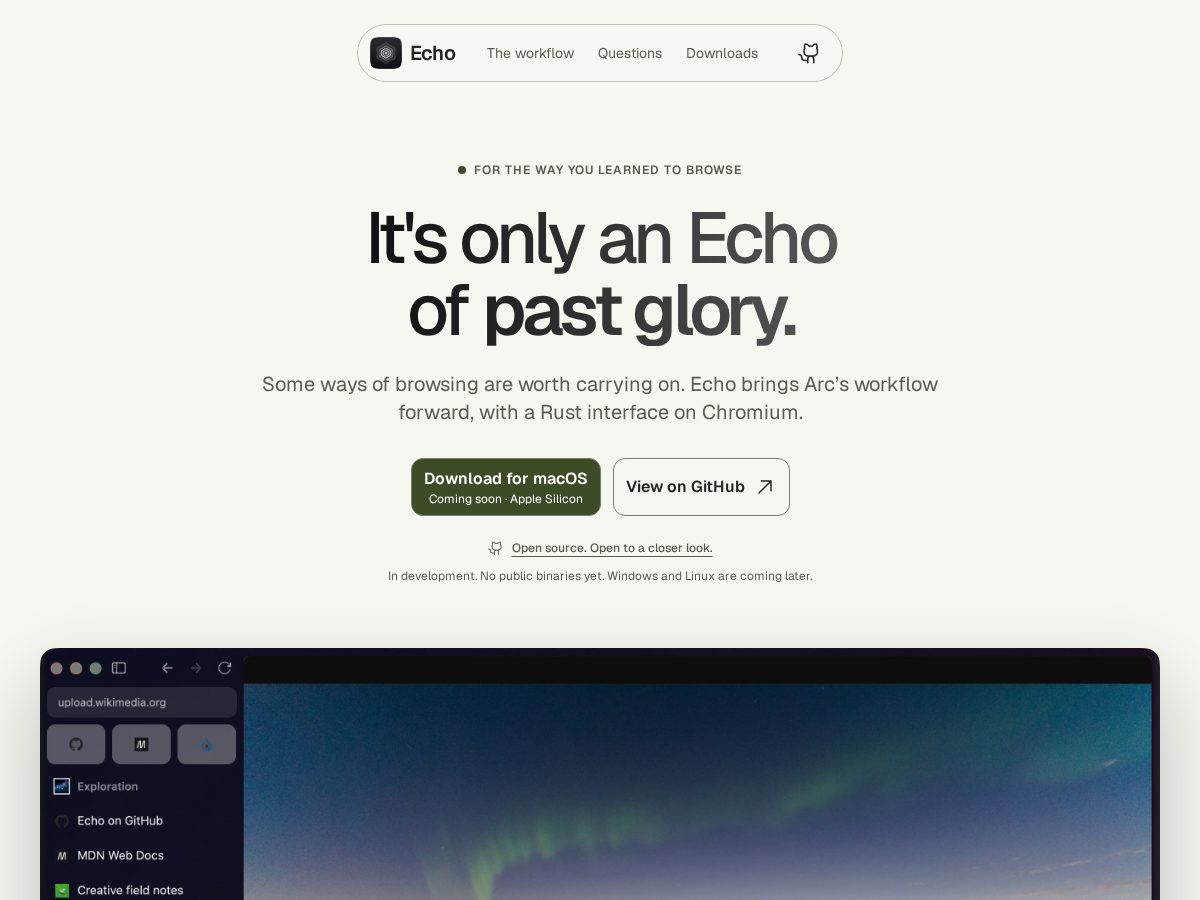 Landing-page snapshot of echo-browser.app