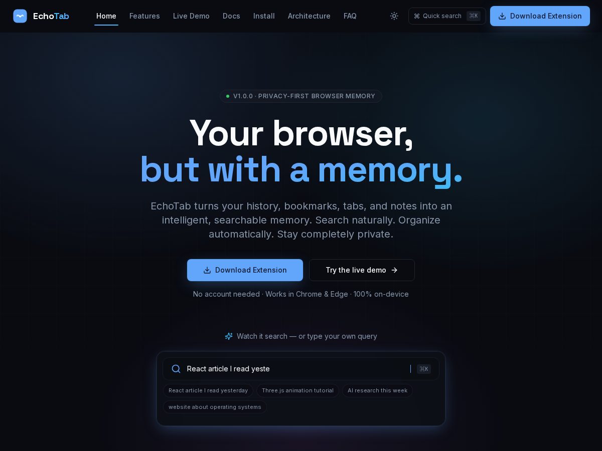 Landing-page snapshot of echotab.org