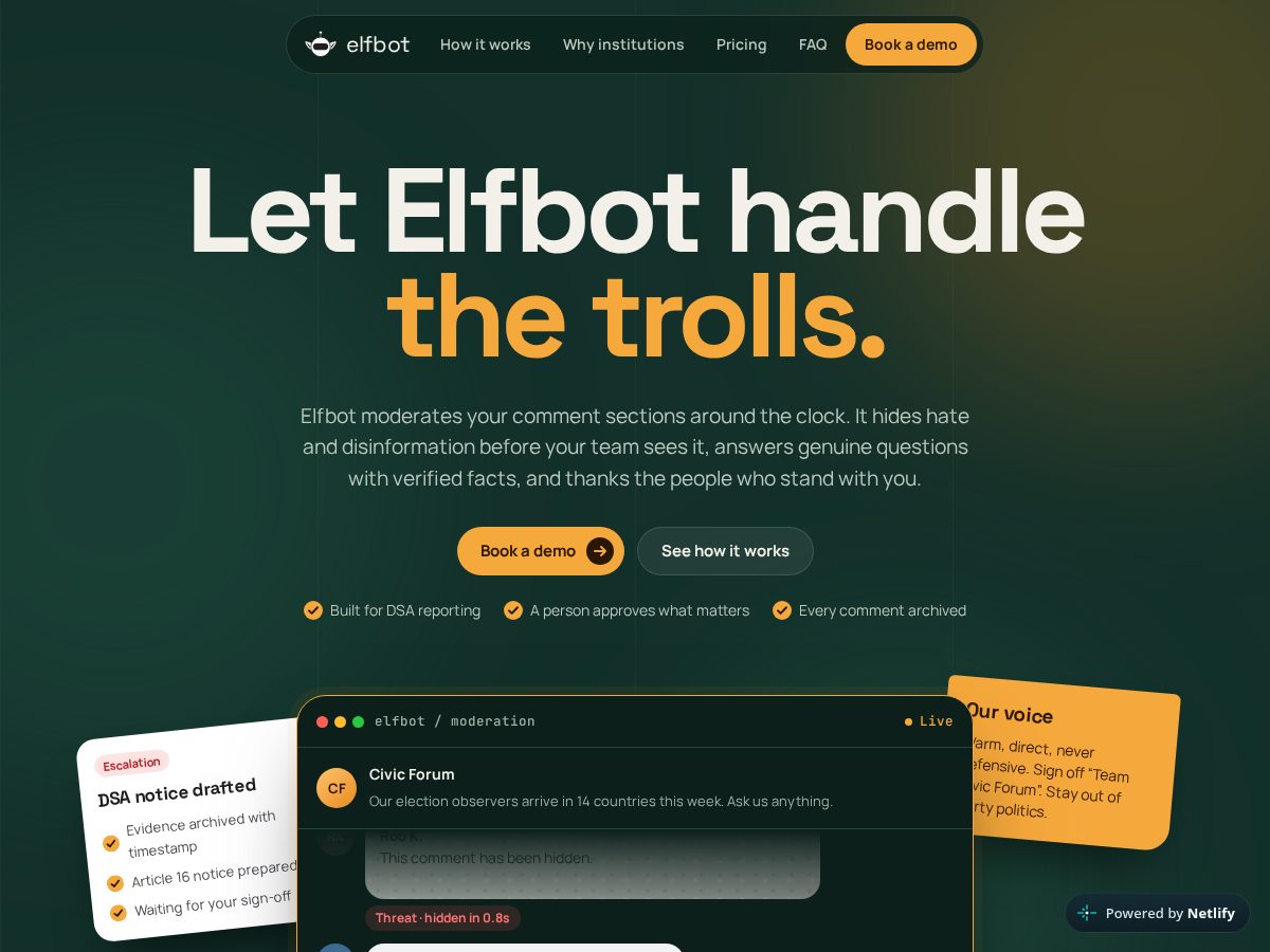 Landing-page snapshot of elfbot.media