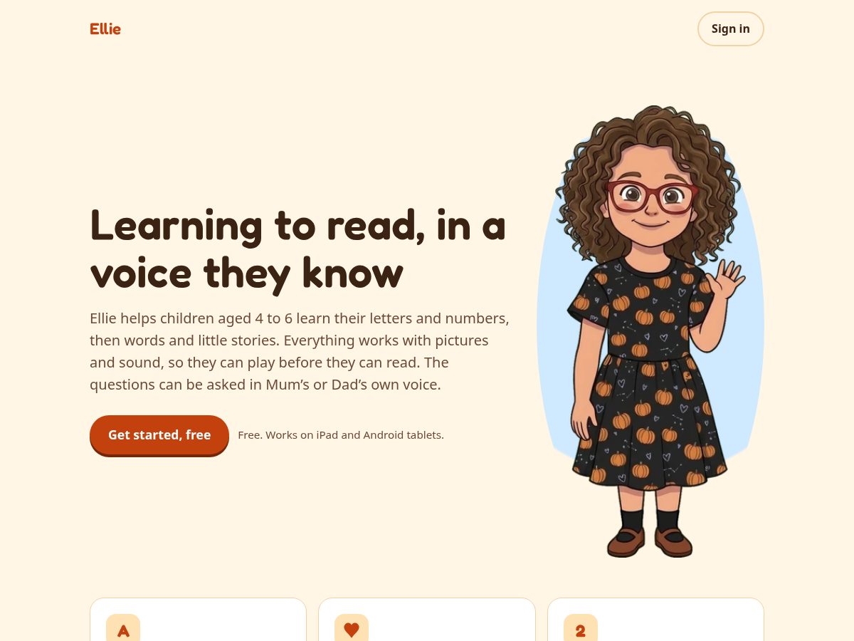 Landing-page snapshot of ellie-learns.online