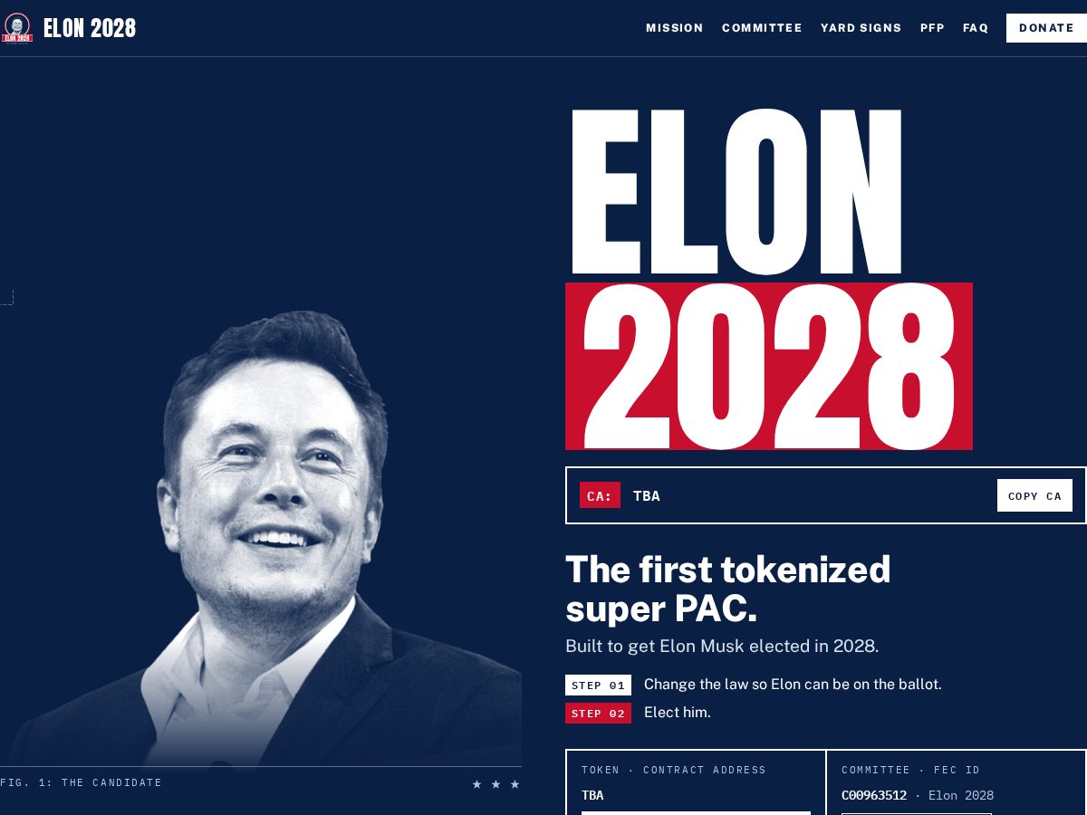 Landing-page snapshot of elon-in2028.live