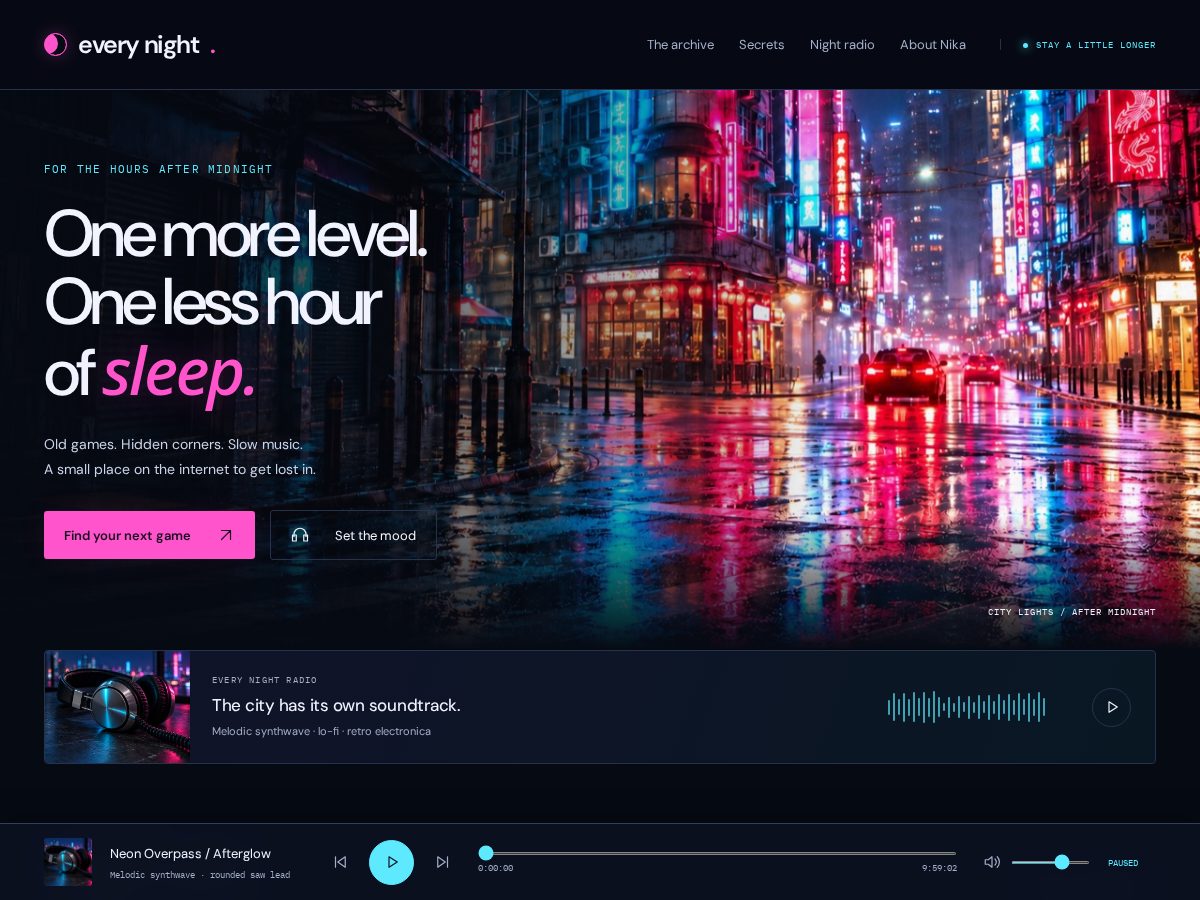Landing-page snapshot of everynight.online