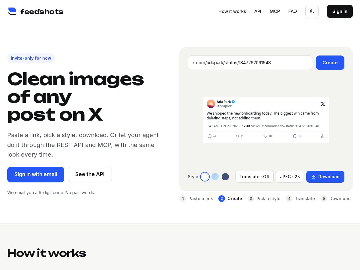 Landing-page snapshot of feedshots.app