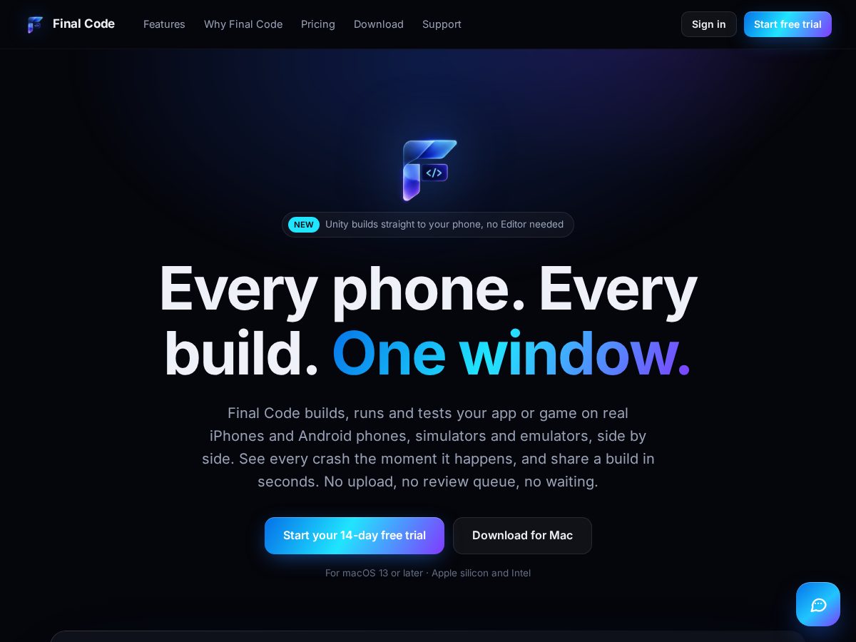 Landing-page snapshot of finalcode.app