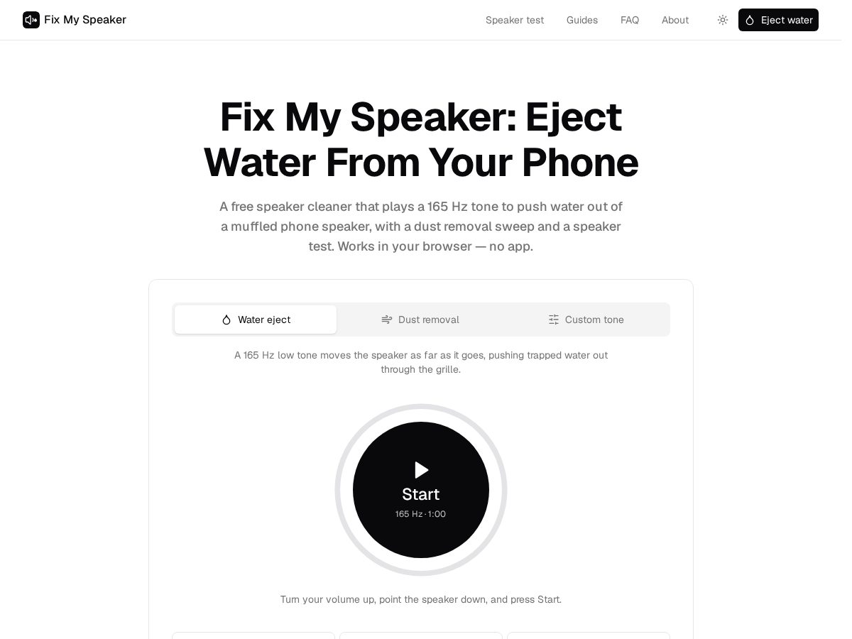 Landing-page snapshot of fixmyspeaker.dev