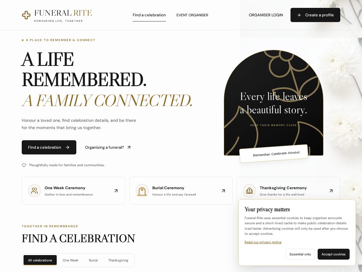 Landing-page snapshot of funeralrite.online