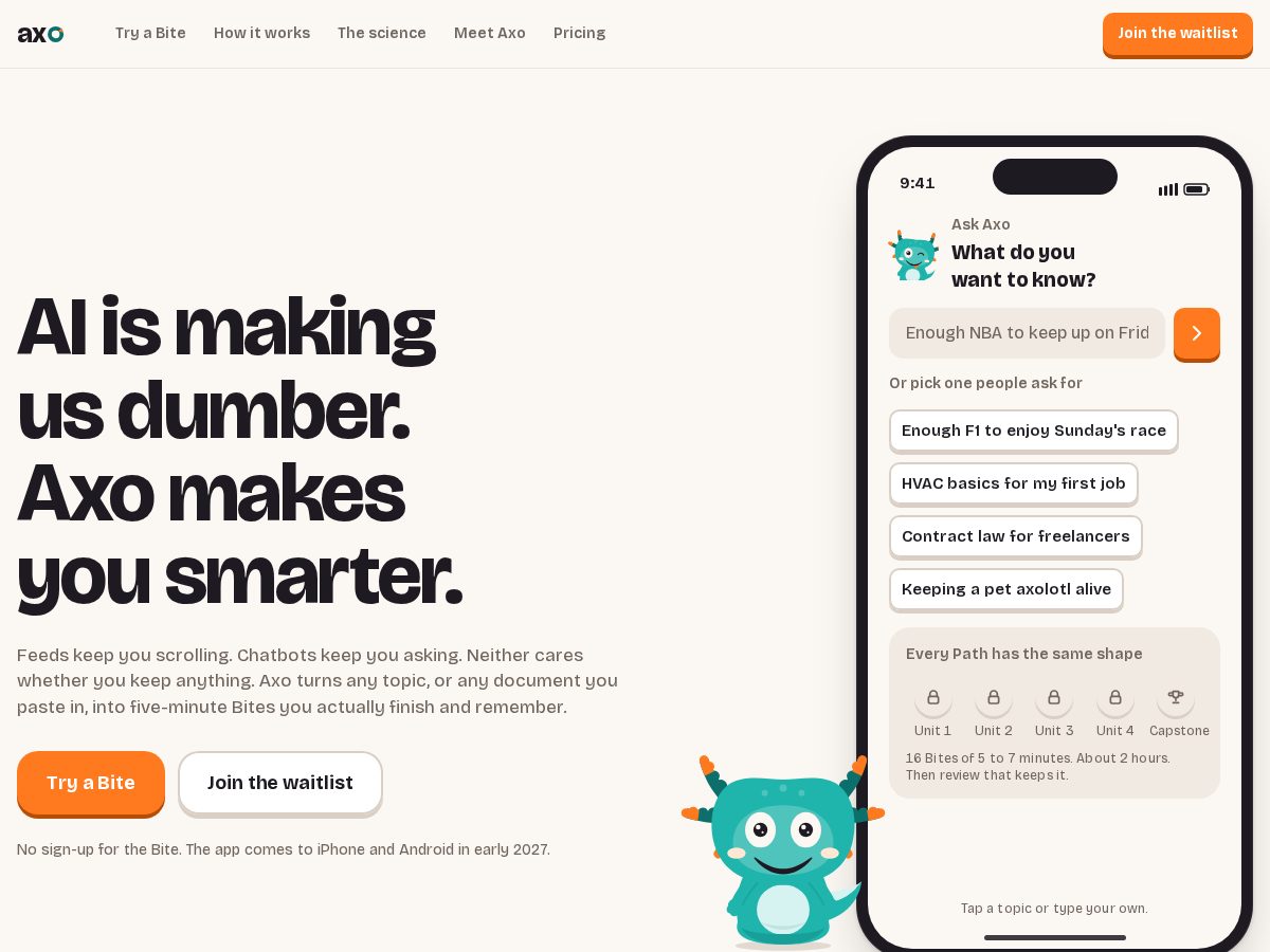 Landing-page snapshot of getaxo.app