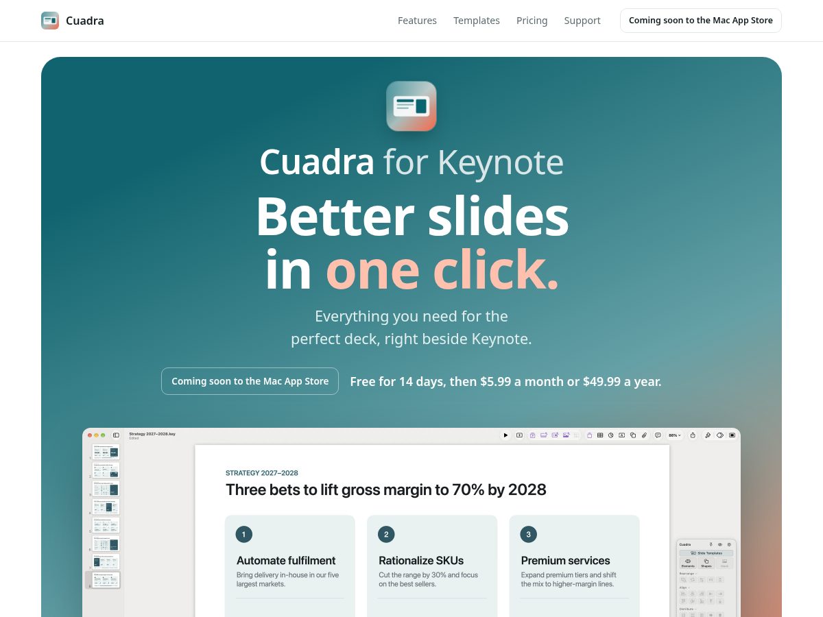 Landing-page snapshot of getcuadra.app