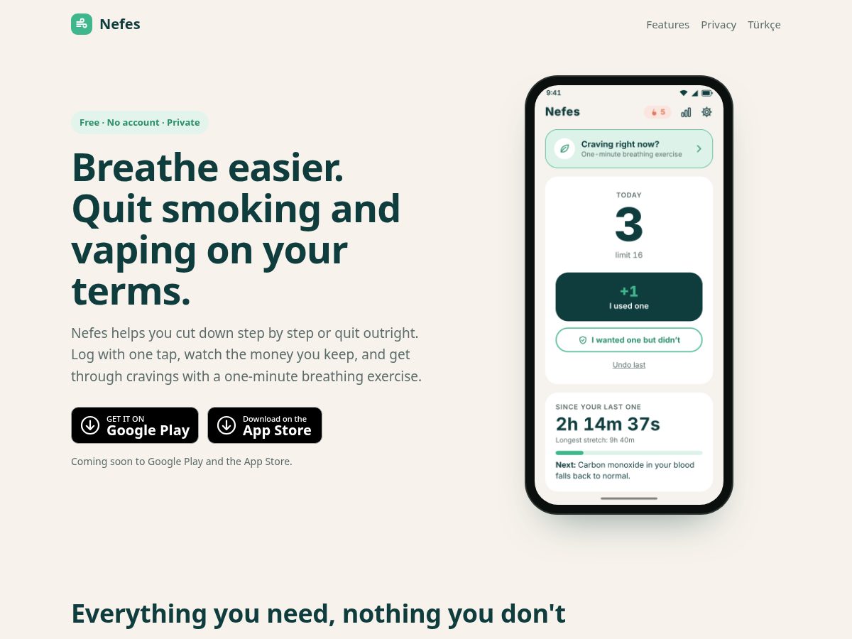Landing-page snapshot of getnefes.app