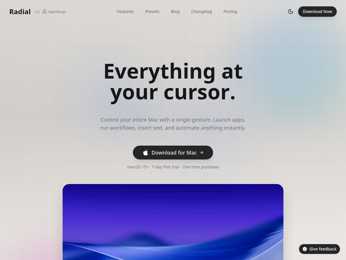 Landing-page snapshot of getradial.app