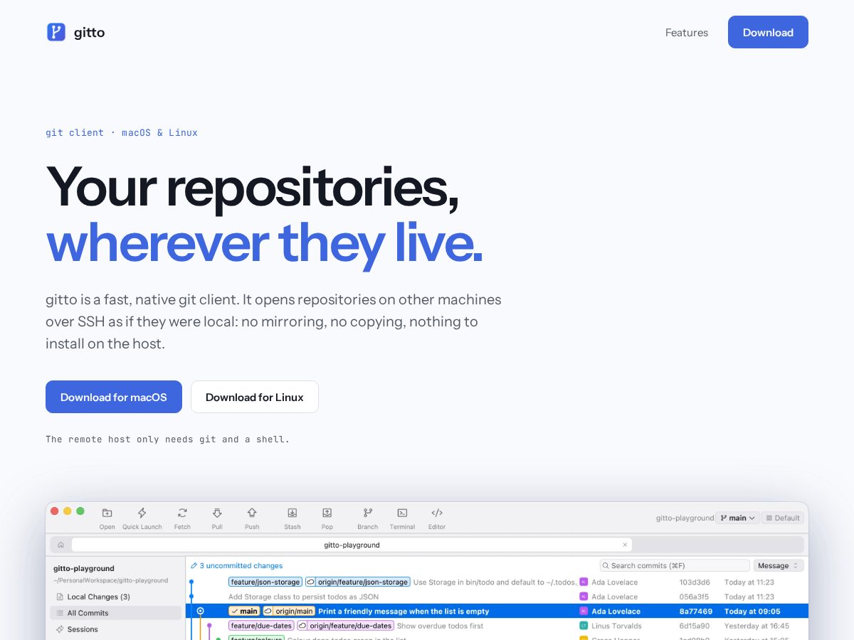 Landing-page snapshot of gitto.app