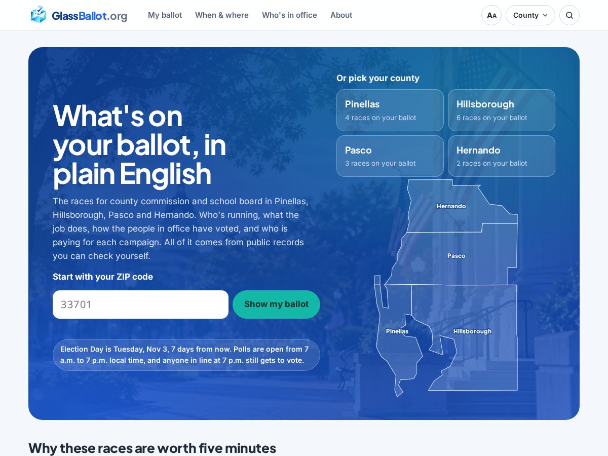 Landing-page snapshot of glassballot.org