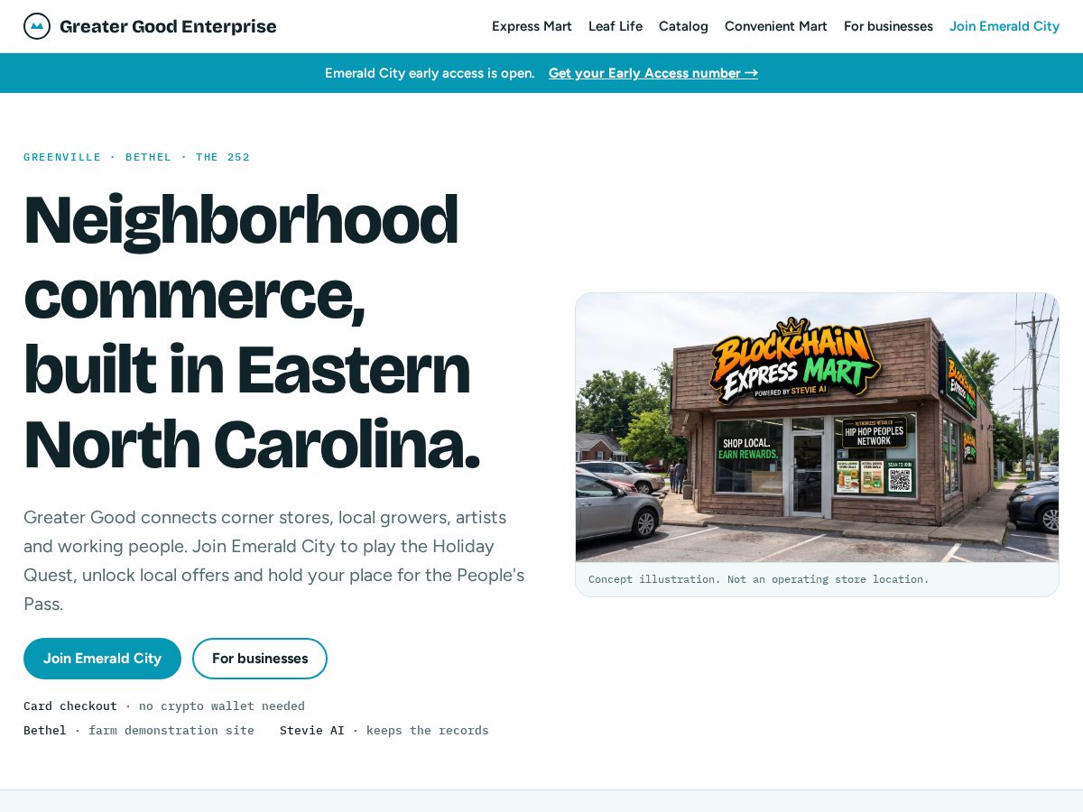 Landing-page snapshot of greatergoodenterprise.org