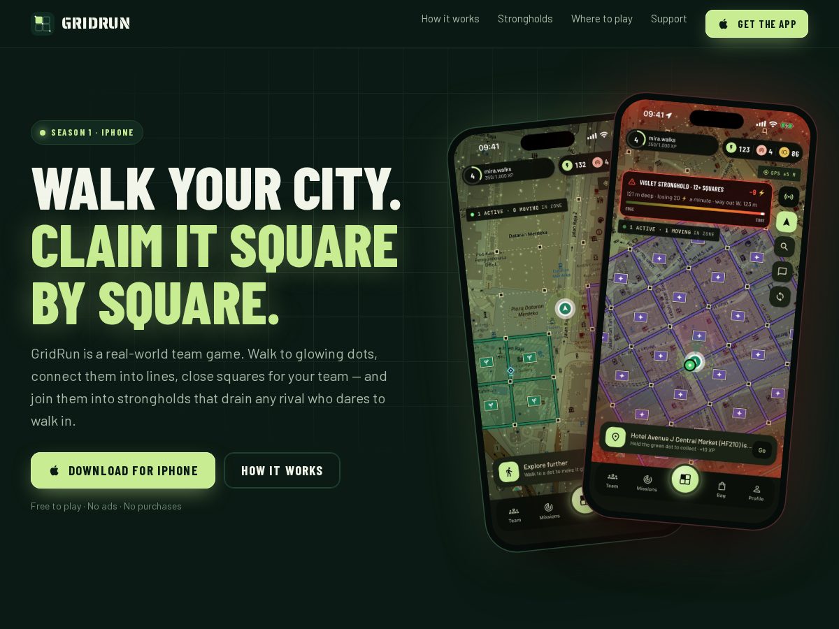 Landing-page snapshot of gridrun.space