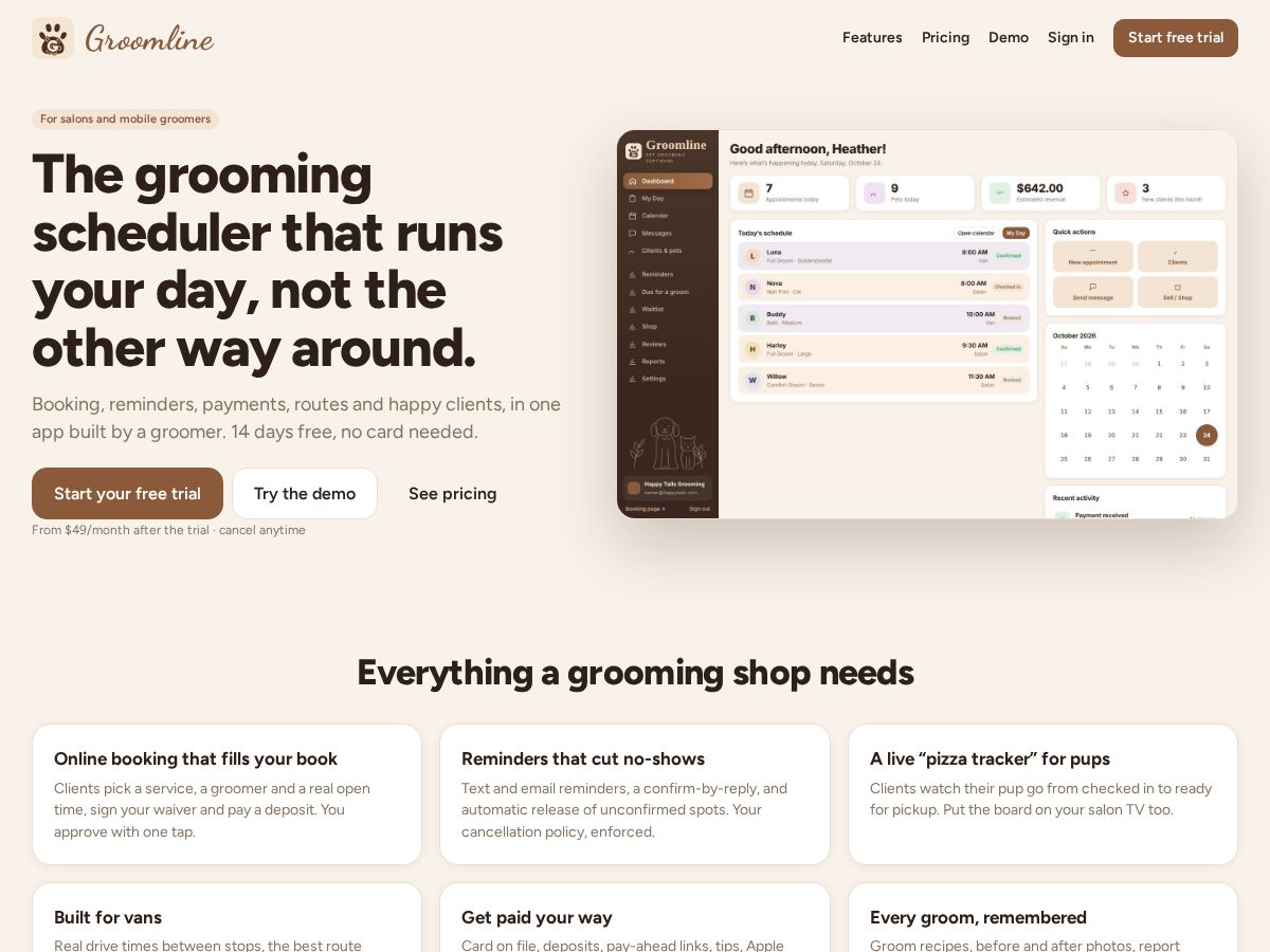 Landing-page snapshot of groomline.app