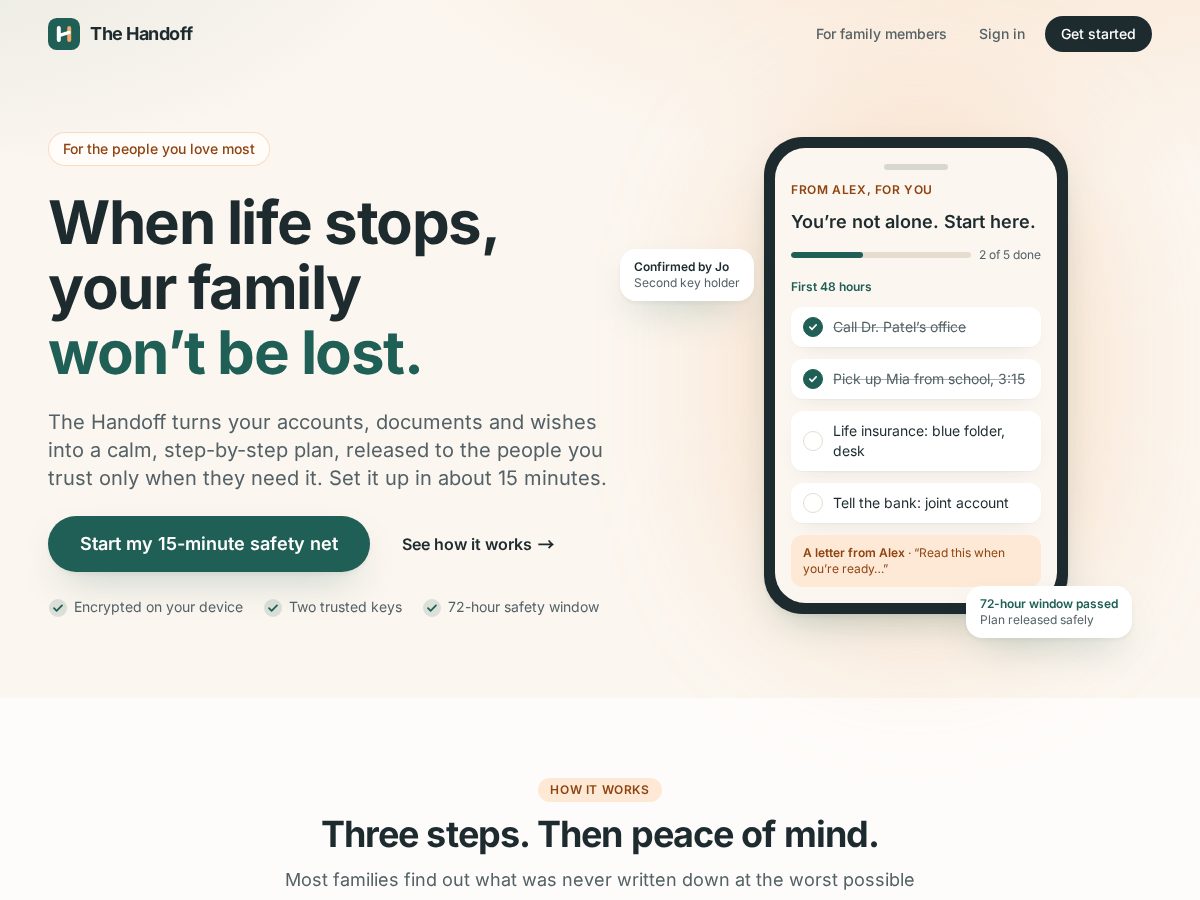 Landing-page snapshot of handoffplan.app