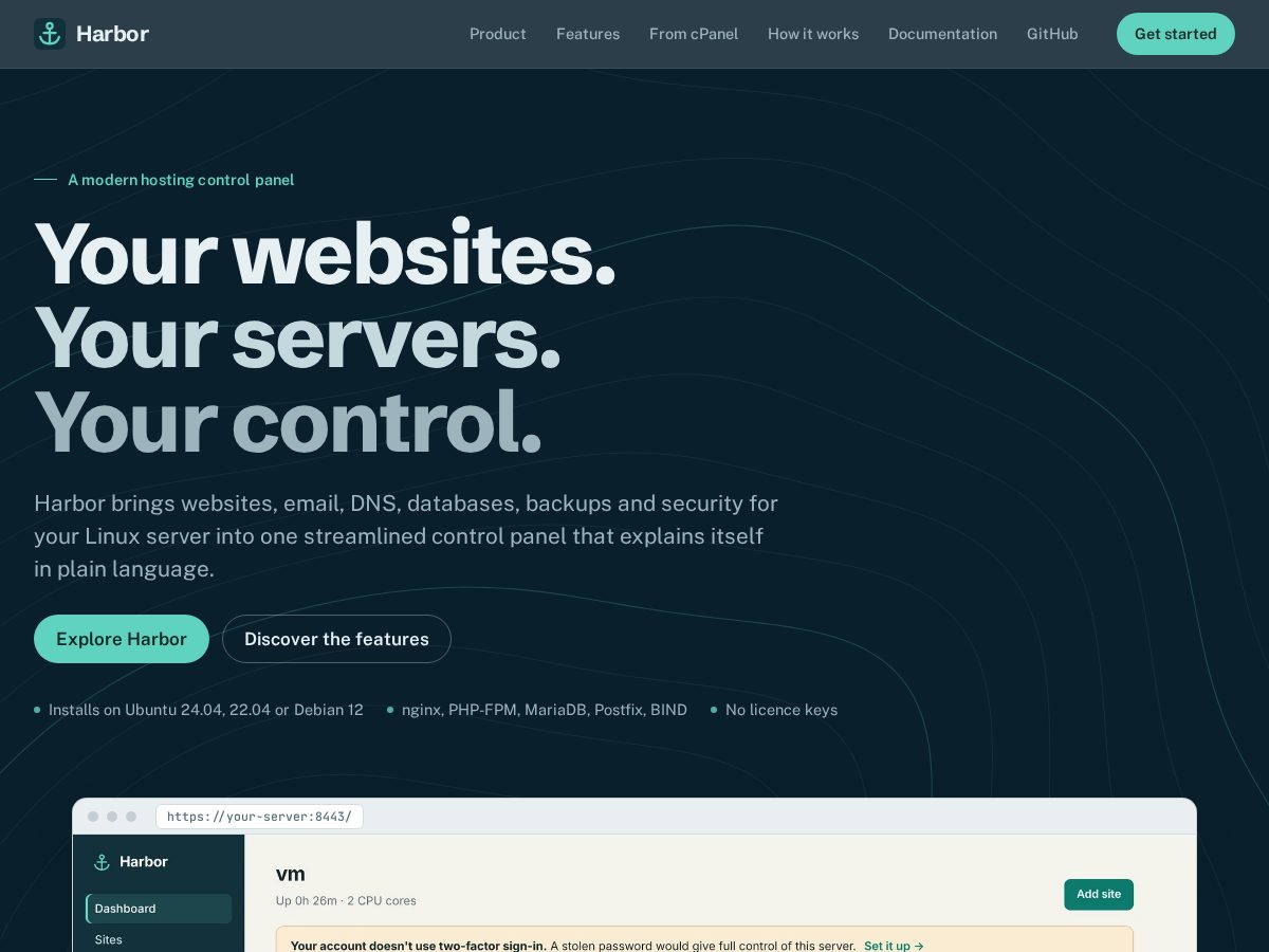 Landing-page snapshot of harbor.onl