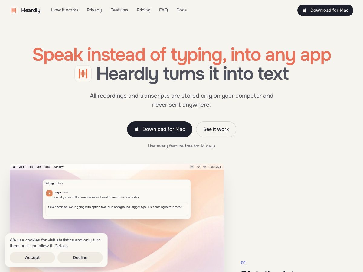 Landing-page snapshot of heardly.pro