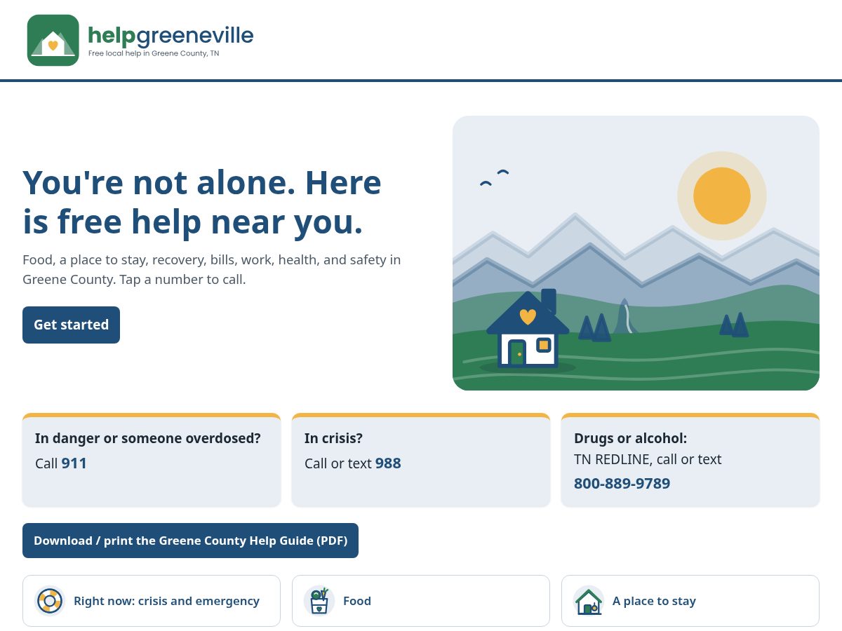 Landing-page snapshot of helpgreeneville.org