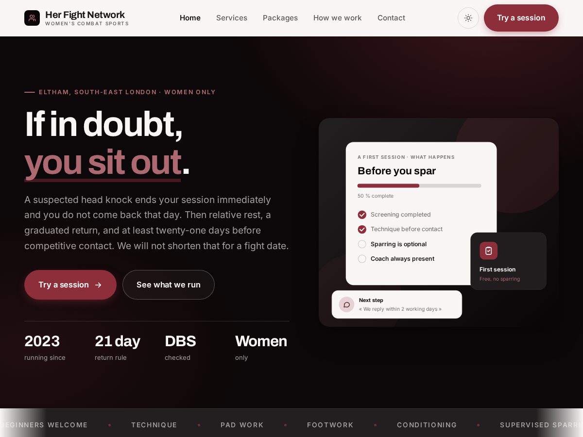 Landing-page snapshot of herfightnetworkltd.shop