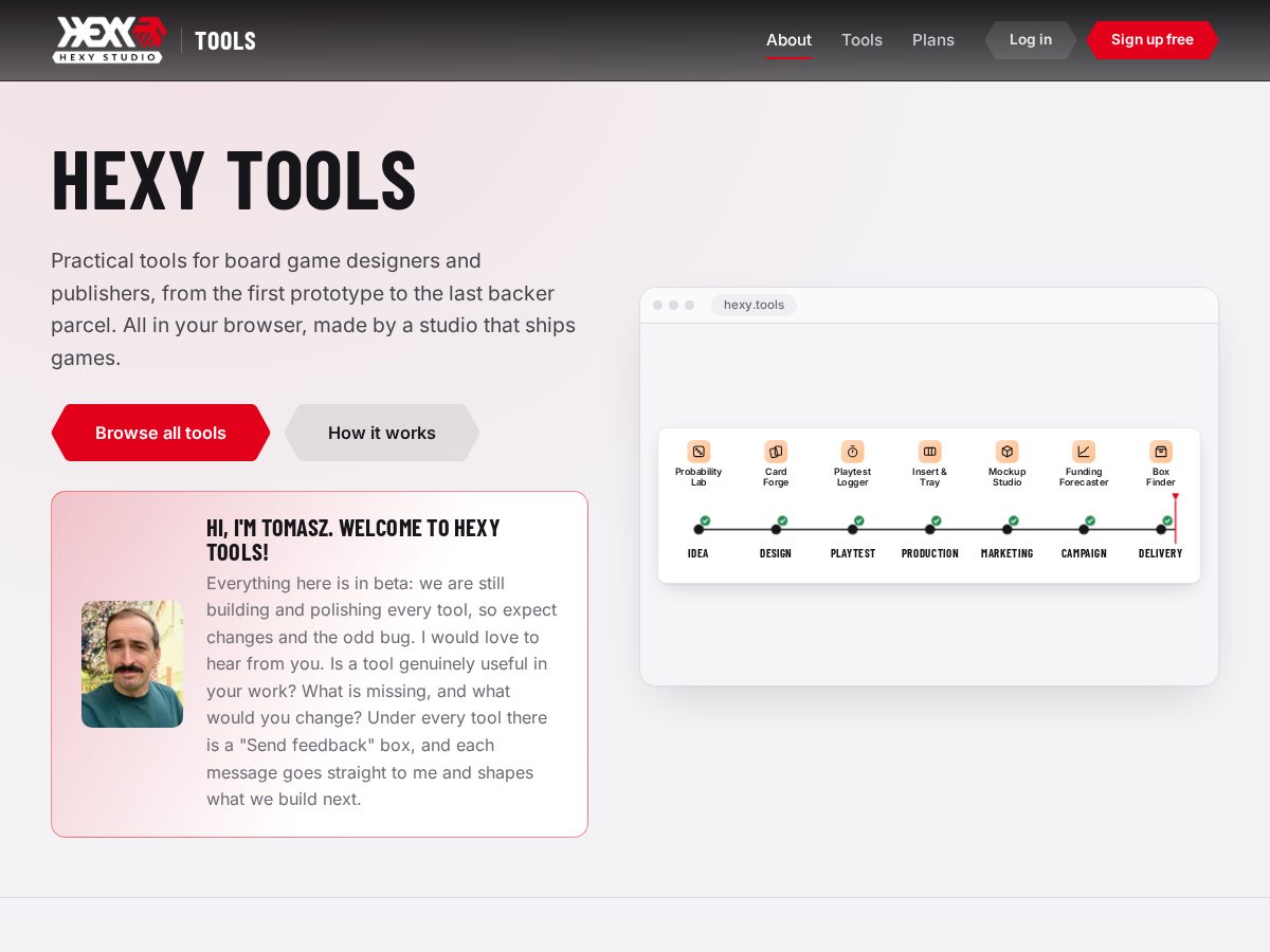 Landing-page snapshot of hexy.tools