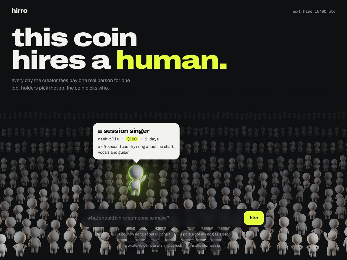 Landing-page snapshot of hirro.fun