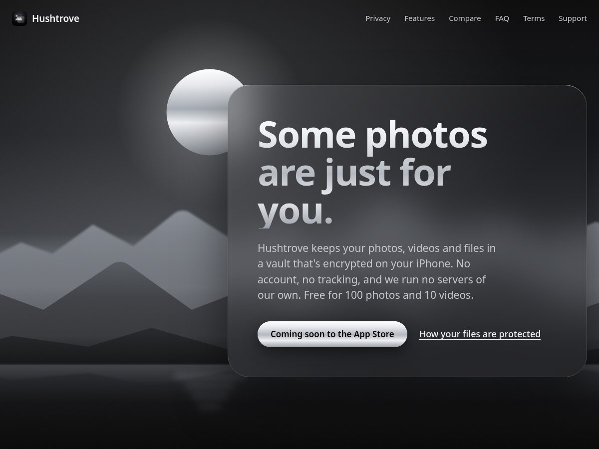 Landing-page snapshot of hushtrove.app