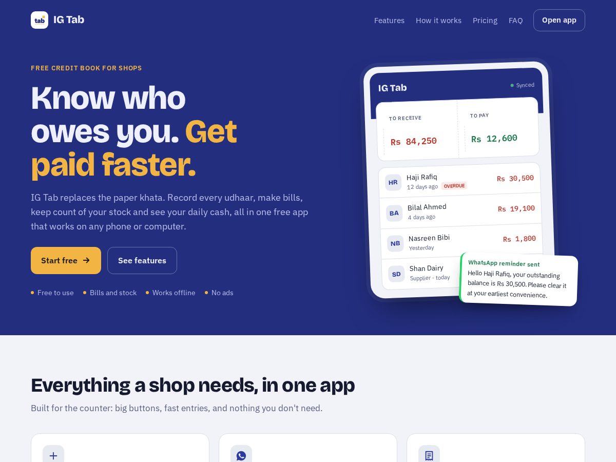 Landing-page snapshot of igtab.app
