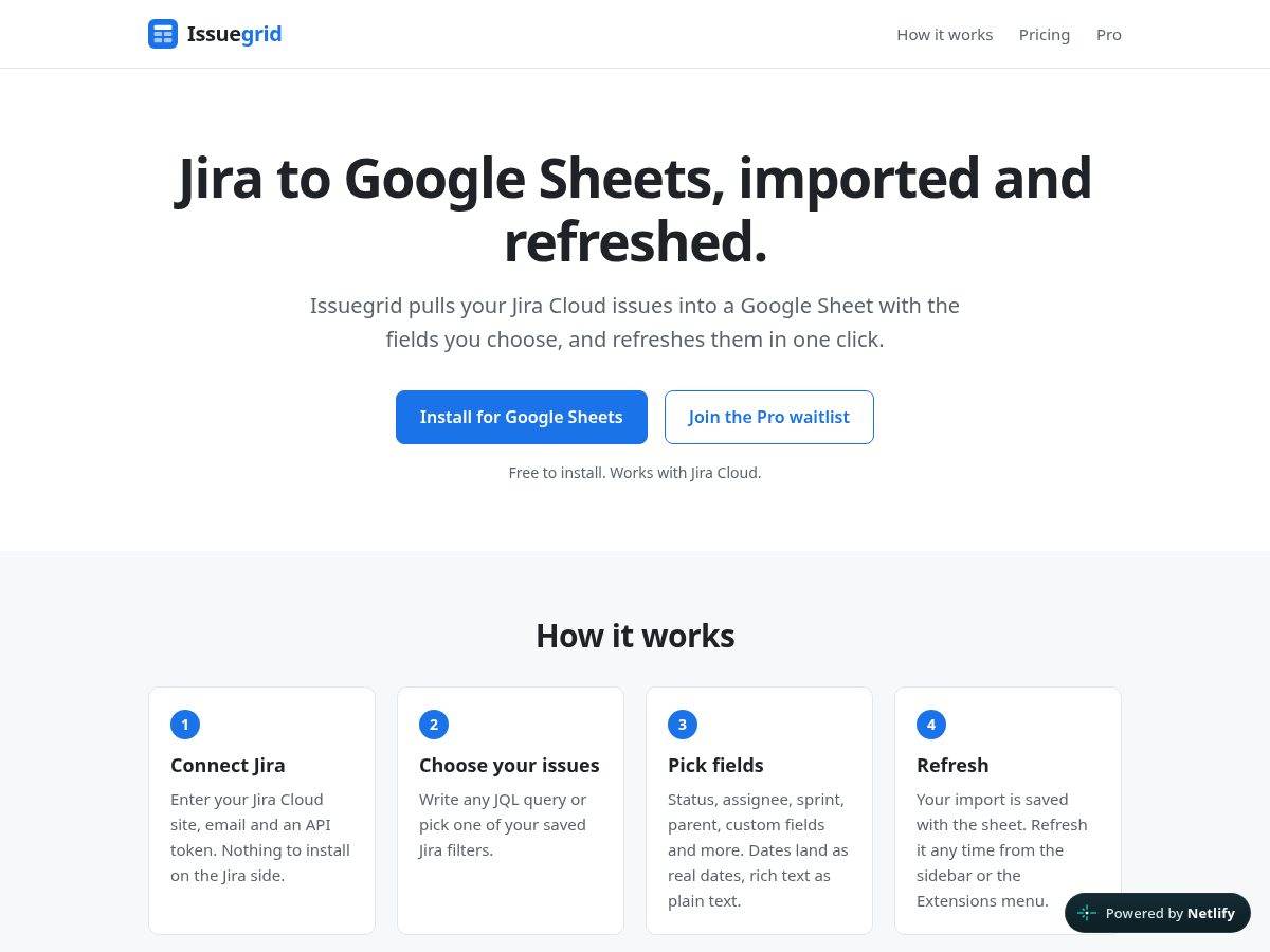 Landing-page snapshot of issuegrid.app