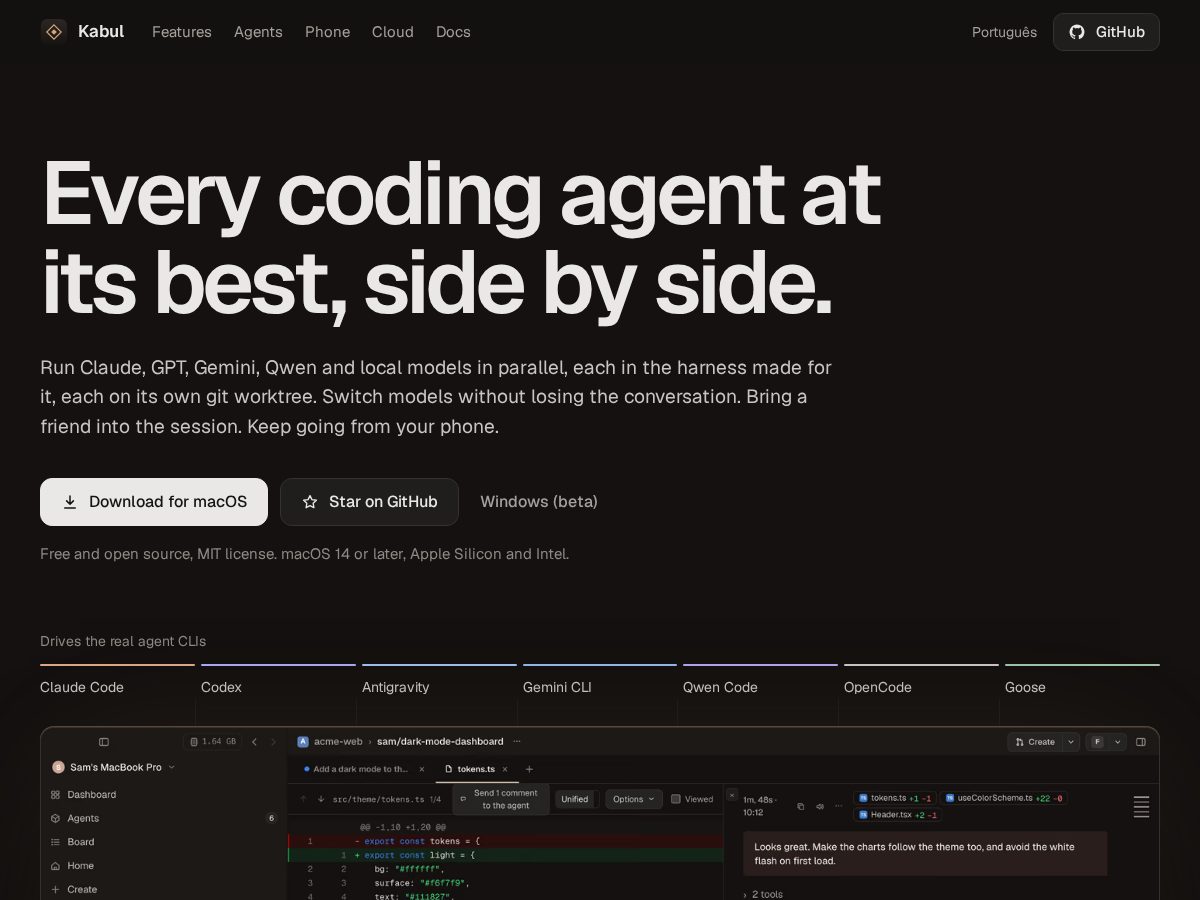 Landing-page snapshot of kabul.dev
