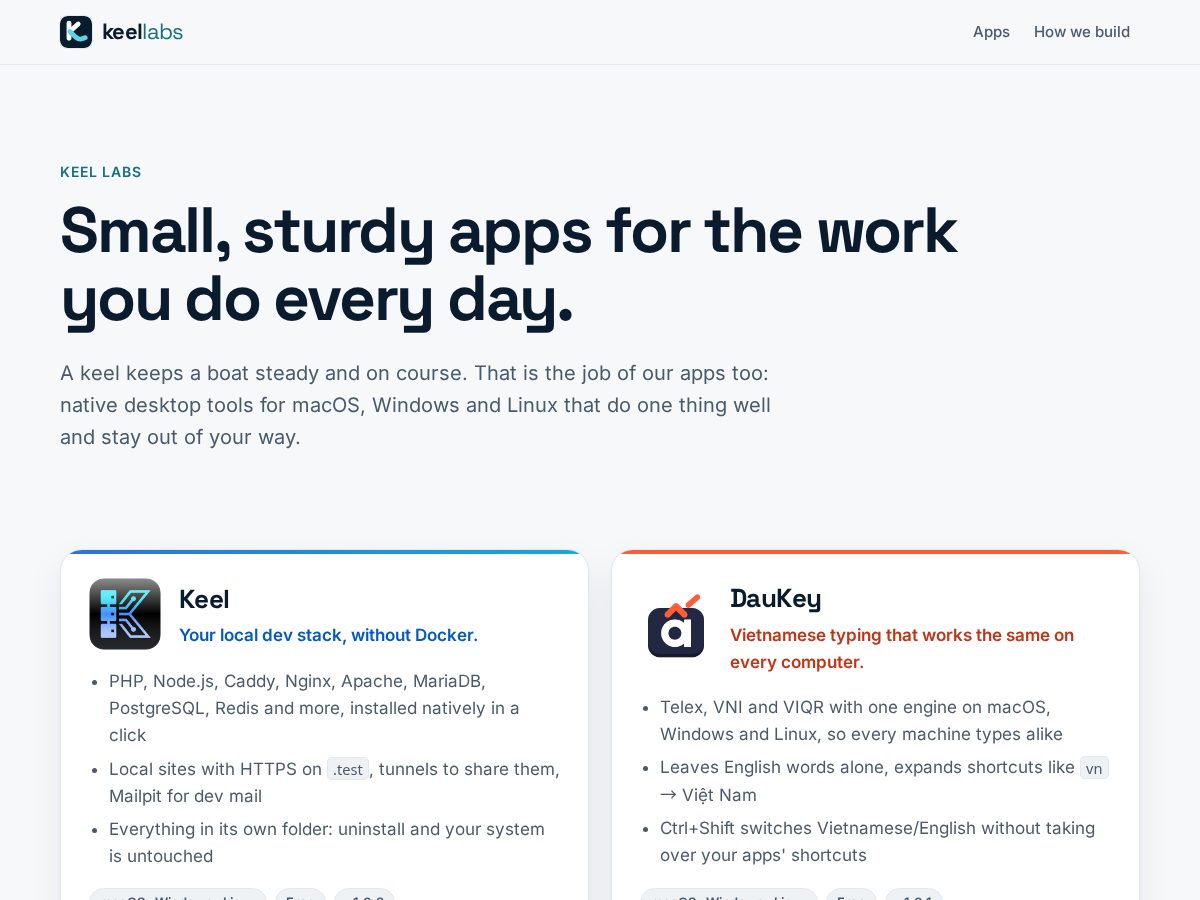 Landing-page snapshot of keellabs.dev