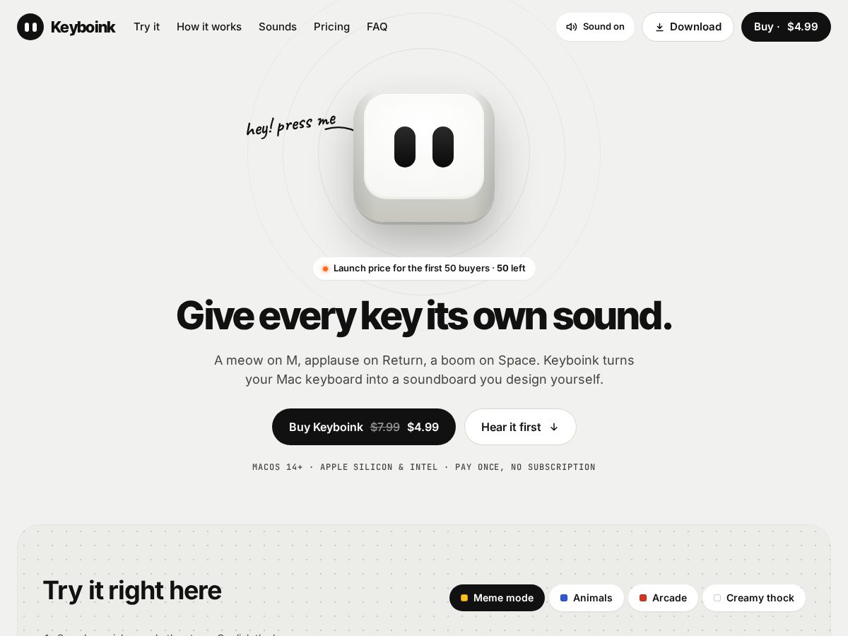 Landing-page snapshot of keyboink.app
