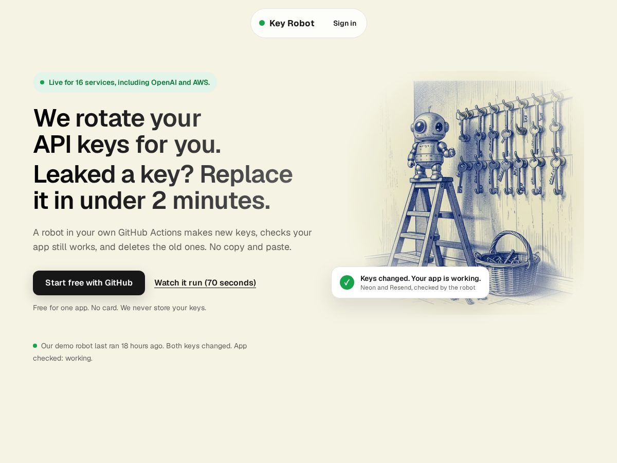 Landing-page snapshot of keyrobot.app