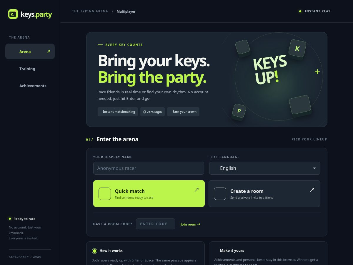 Landing-page snapshot of keys.party