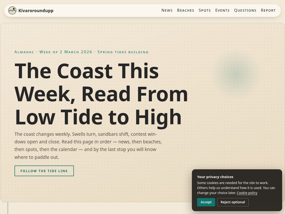 Landing-page snapshot of kivaroroundupp.surf