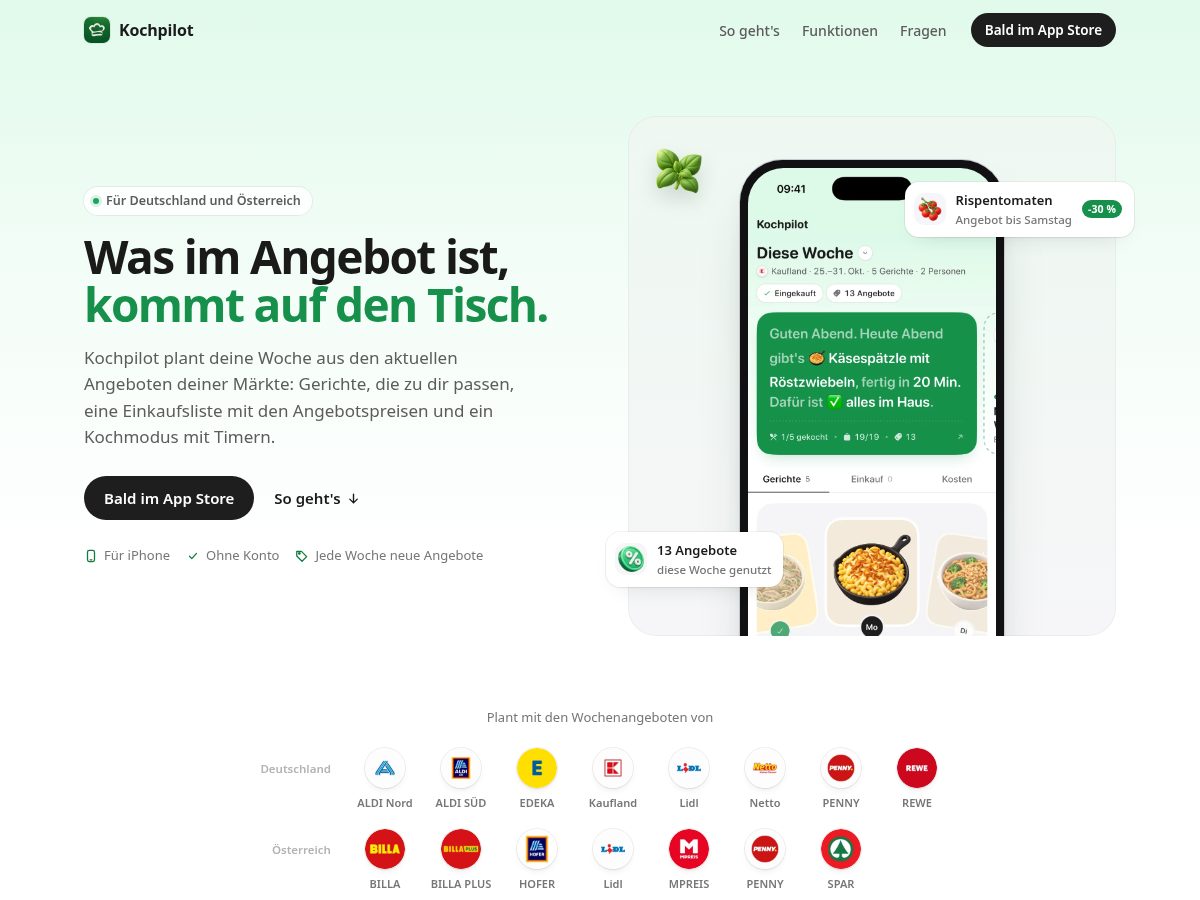 Landing-page snapshot of kochpilot.app