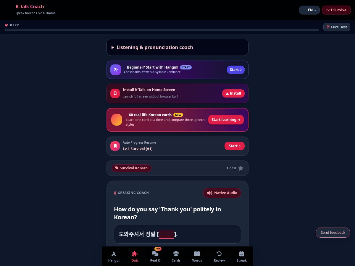 Landing-page snapshot of ktalkcoach.online