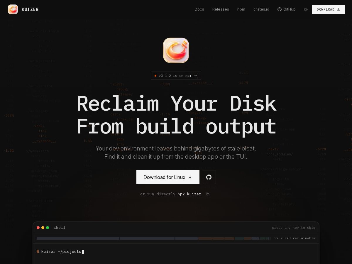 Landing-page snapshot of kuizer.app