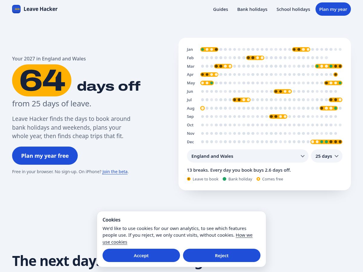 Landing-page snapshot of leavehacker.app
