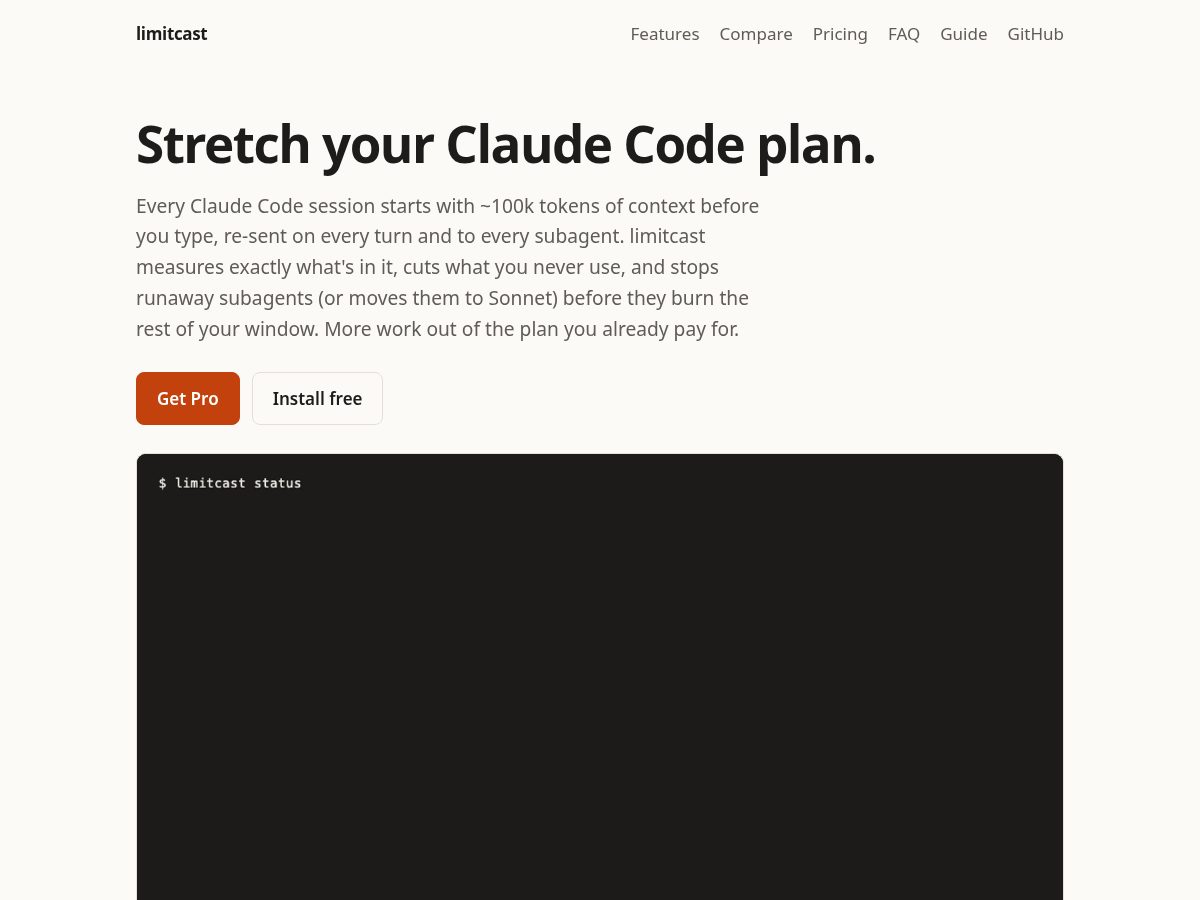 Landing-page snapshot of limitcast.dev