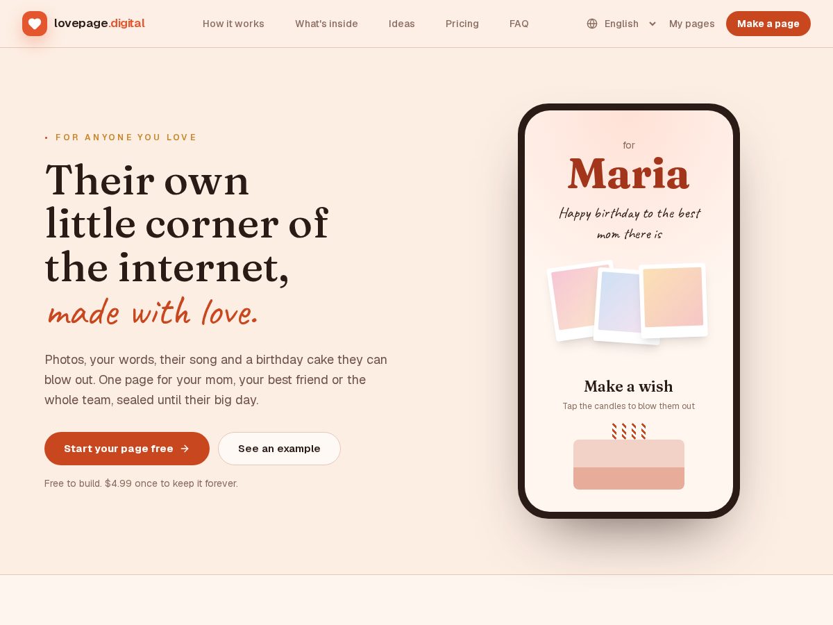 Landing-page snapshot of lovepage.digital