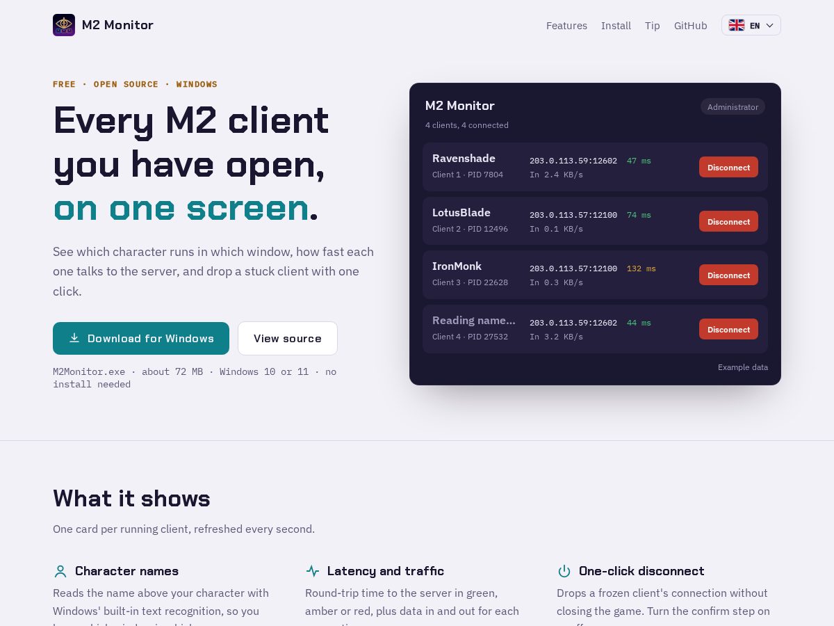 Landing-page snapshot of m2monitor.app