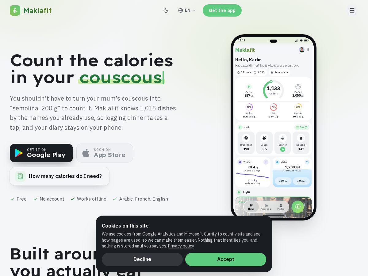 Landing-page snapshot of maklafit.app