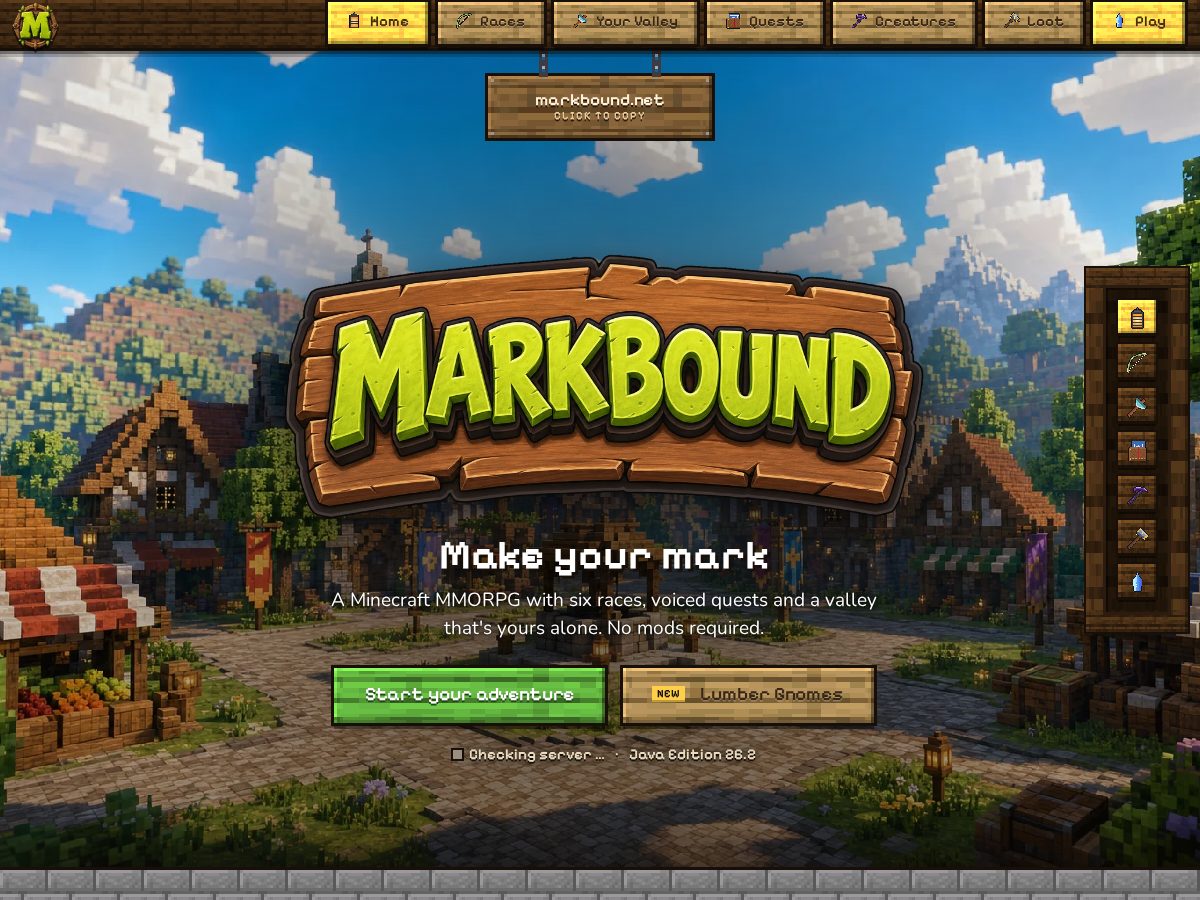 Landing-page snapshot of markbound.net