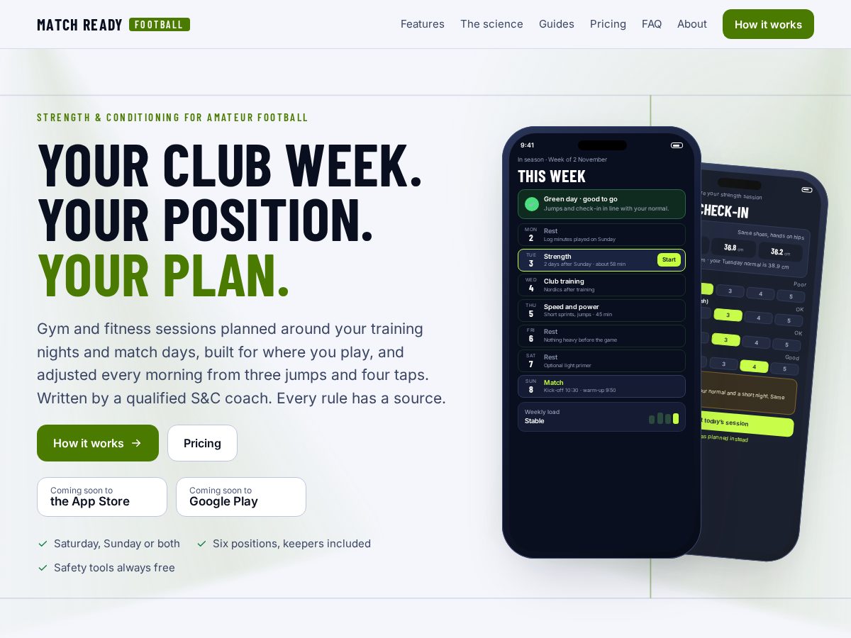 Landing-page snapshot of matchreadyfootball.app