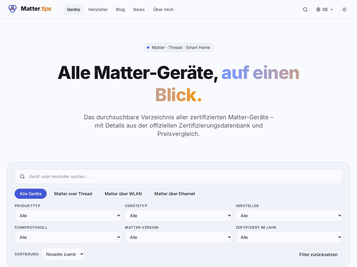 Landing-page snapshot of matter.tips