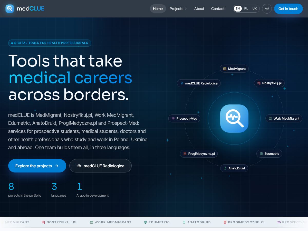 Landing-page snapshot of medclue.health
