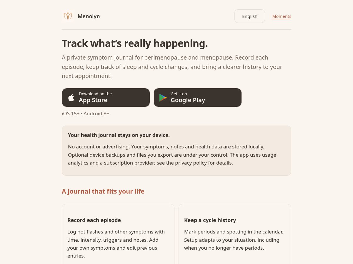 Landing-page snapshot of menolyn.life